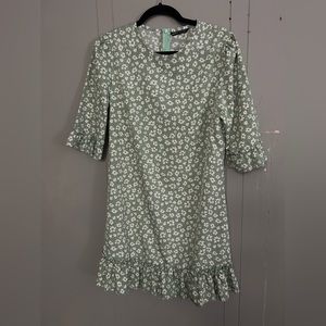 Shein green floral dress with bottom ruffle